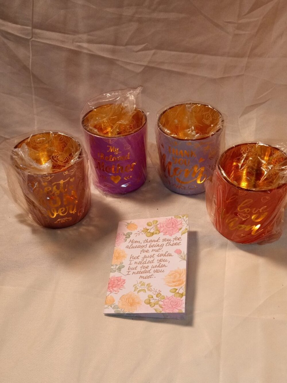 I LOVE YOU MOM SET OF 4 COLORFUL MOTHERS DAY TABLE CANDLE HOLDERS DECOR